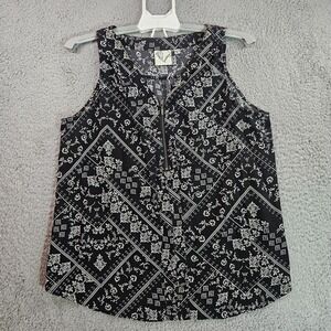 Janet Chung Sleeveless Top Blouse Womens XL Geometric Print Black &‎ White - XL